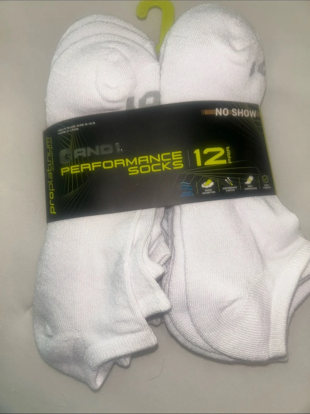 And1 White No-Show Performance Socks 12-Pack